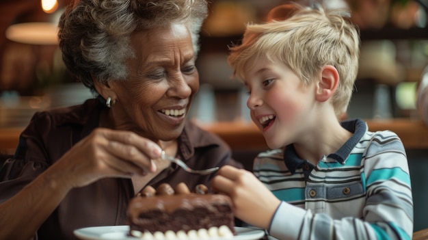 Middelgrote familie die heerlijke chocolade eet.