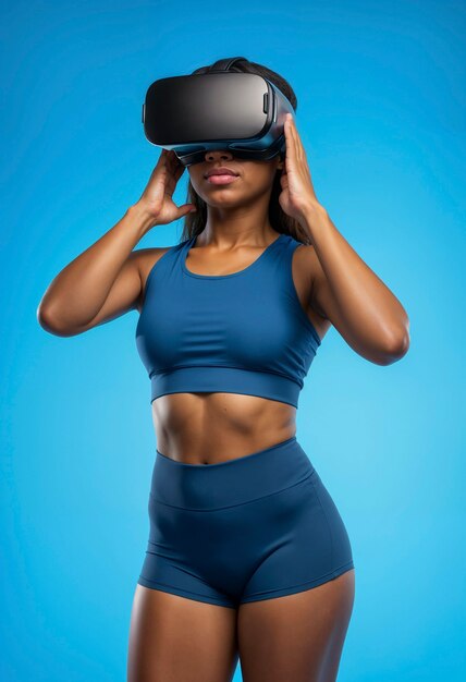 Middelgrote vrouw doet fitness met een VR-bril.