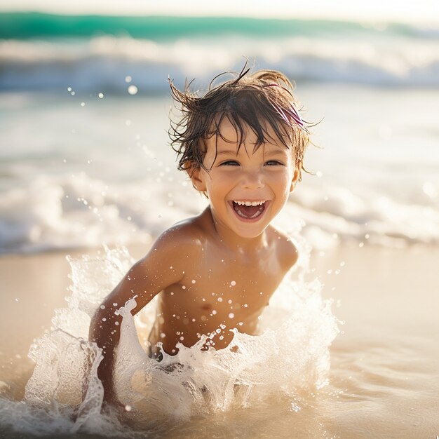 Middellange shot jongen ontspannen op het strand