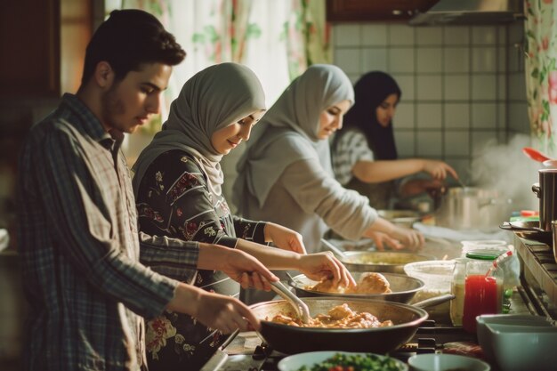 Middellange shot mensen die eid al-fitr vieren