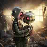 Gratis foto middellange shot robots die de fantasiewereld omhelzen