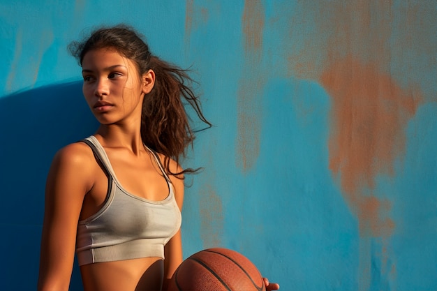 Middellange shot vrouw die basketbal speelt