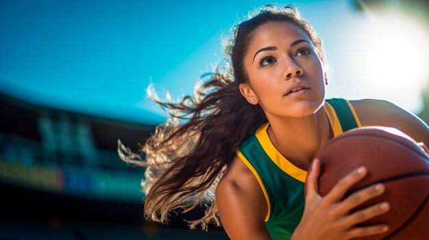 Middellange shot vrouw die basketbal speelt