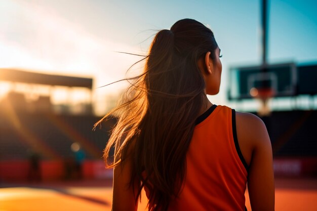 Middellange shot vrouw die basketbal speelt