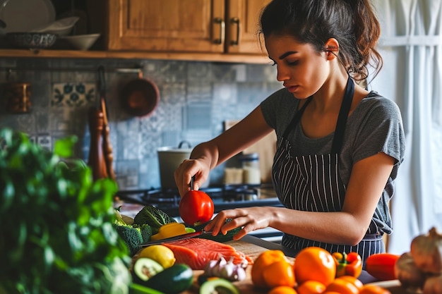 Gratis foto middellange shot vrouw die een gezond leven leidt