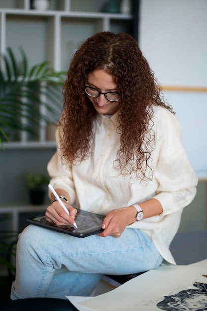 Gratis foto middellange shot vrouw met tablet