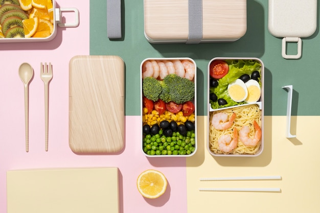 Gratis foto minimale bentobox-samenstelling