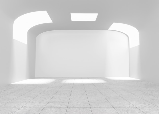 Minimale kamers en muren met lichteffecten in 3D-rendering