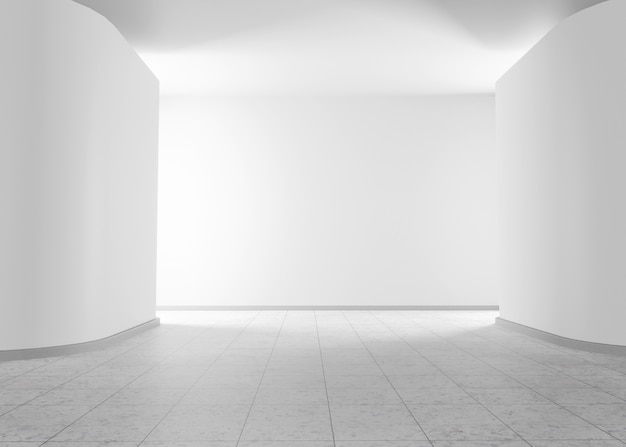 Minimale kamers en muren met lichteffecten in 3D-rendering