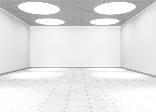Minimale kamers en muren met verlichtingseffecten in 3D-weergave