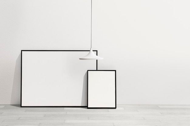 Minimalistisch woonkamerinterieur met lege frames