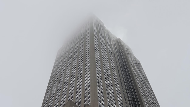 Minimalistische architecturale foto van wolkenkrabber bij bewolkt weer