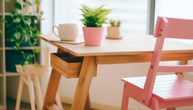 Modern bureau met felgroene plant gegenereerd door ai