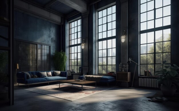Modern interieurontwerp voor thuiskantoor interieurdetails gestoffeerde meubels tegen de achtergrond van een donkere klassieke muur AI Generative