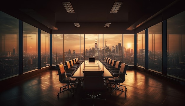 Modern kantoorgebouw met luxe skyline-uitzicht gegenereerd door AI
