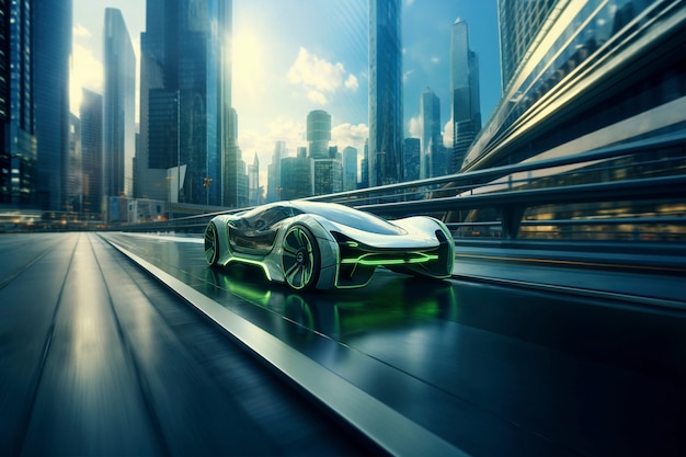Moderne auto op een futuristische weg