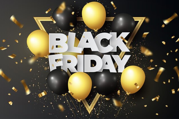Moderne Black Friday-uitverkoop met realistische 3D-ballonnen