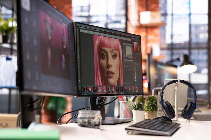 Gratis Foto moderne creatieve kantoor voor een foto-editor met ai en retouche software