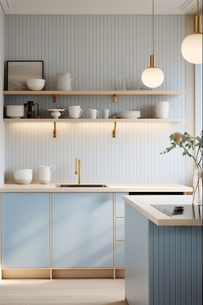 Gratis foto moderne keuken met eigentijds interieur en meubilair