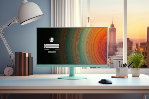 Gratis foto moderne monitor op elegante tafel