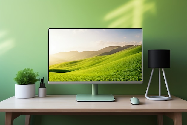 Gratis foto moderne monitor op elegante tafel