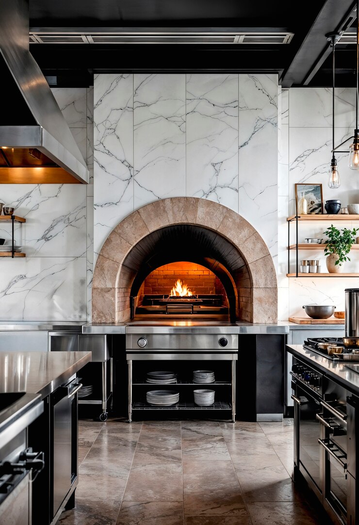 Gratis Foto moderne restaurantkeuken met houtoven