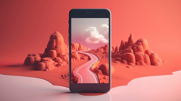 Moderne smartphone met live abstract behang dat uit het scherm komt