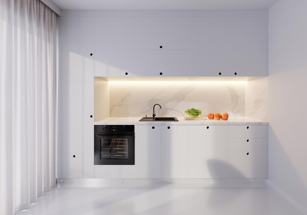 Moderne witte keukencountertop met vrije ruimte