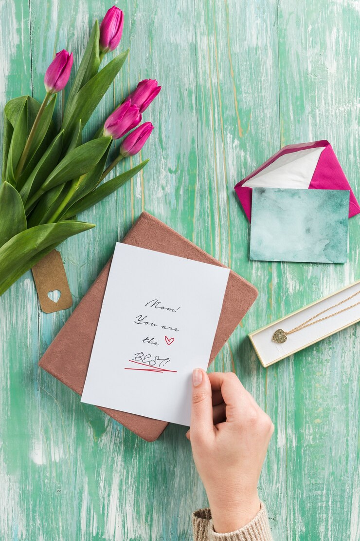 Gratis Foto moederdagkaart met mooie tulpen