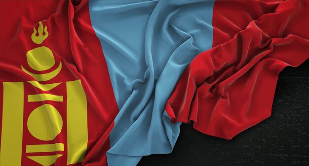 Mongolië Vlag Gerimpeld Op Donkere Achtergrond 3D Render