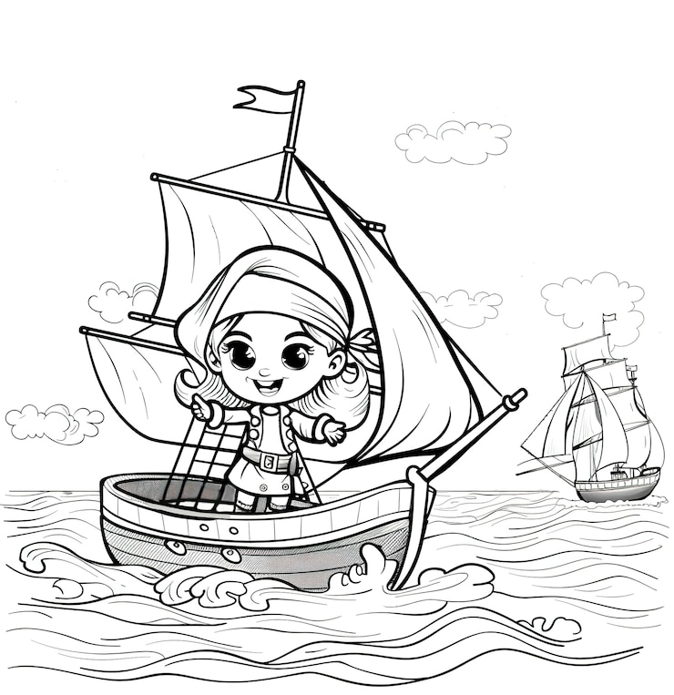 Gratis Foto monochrome kleurpagina met piraten in lijnkunststijl