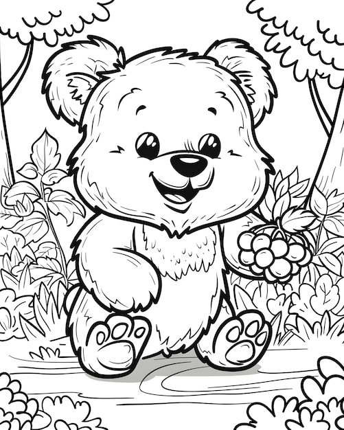 Gratis foto monochrome line art bear coloring page illustration