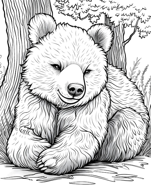 Gratis foto monochrome line art bear coloring page illustration