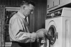 Gratis foto monochrome portrait of retro man doing housework and household chores