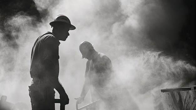 Gratis foto monochrome scène die het leven van arbeiders op een bouwplaats toont