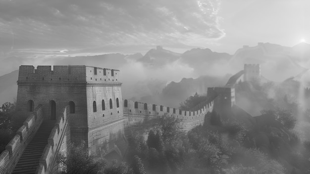 Gratis foto monochrome uitzicht op de historische grote muur van china