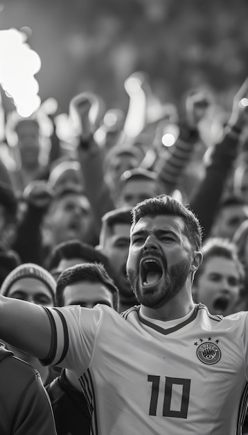 Gratis foto monochrome voetbalfans juichen