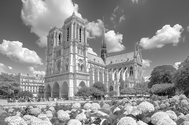 Gratis foto monochrome weergave van de kathedraal van notre dame voor de werelderfgoeddag