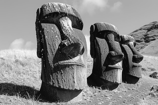 Gratis foto monochrome weergave van de reus van het paaseiland voor de werelderfgoeddag