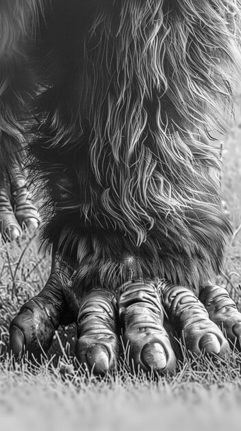 Gratis foto monochrome weergave van een harig beest of sasquatch