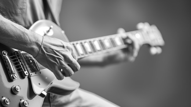 Gratis foto monochrome weergave van een persoon die elektrische gitaar speelt