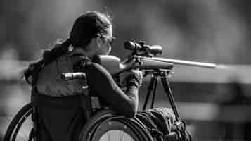 Gratis foto monochroom portret van een atleet die deelneemt aan het kampioenschap van de paralympische spelen