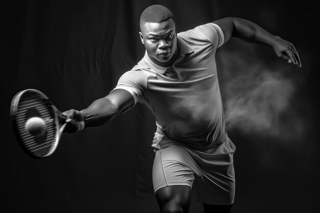 Monochroom portret van een professionele tennisspeler