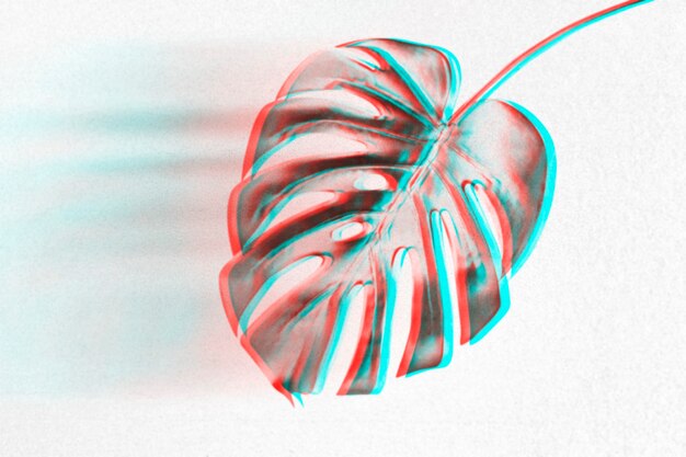 Monstera blad met anaglyph effect