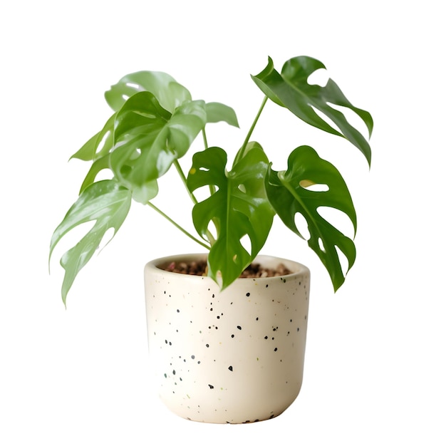 Monstera deliciosa plant in bloempot geïsoleerd op witte achtergrond