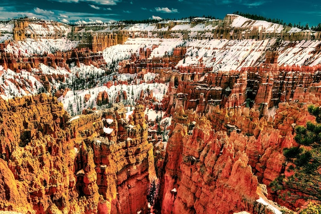 Mooi hoog hoekschot van het Bryce Canyon National Park van Utah in de winter