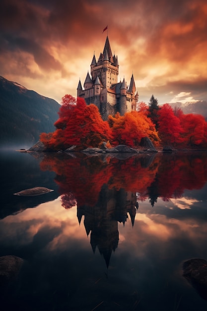 Gratis foto mooi kasteel omringd door de natuur.