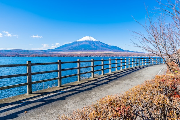 Gratis foto mooi landschap van bergfuji rond yamanakakomeer