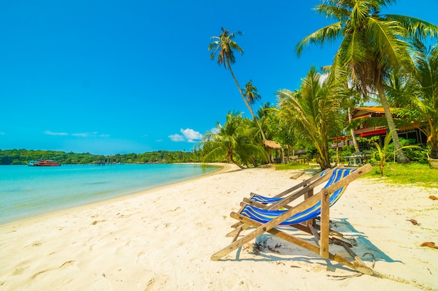 Mooi tropisch strand en zee met kokosnotenpalm in paradijseiland