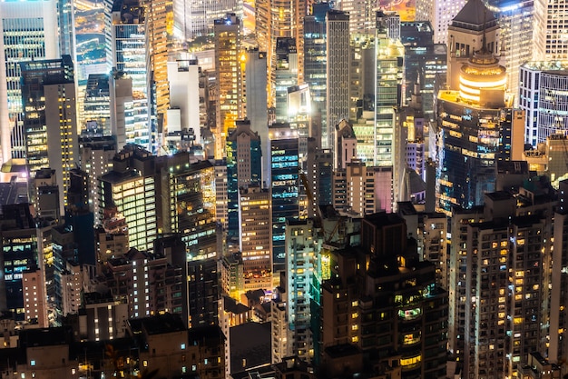 Mooie architectuur die buitencityscape van de stadshorizon van Hongkong bouwen